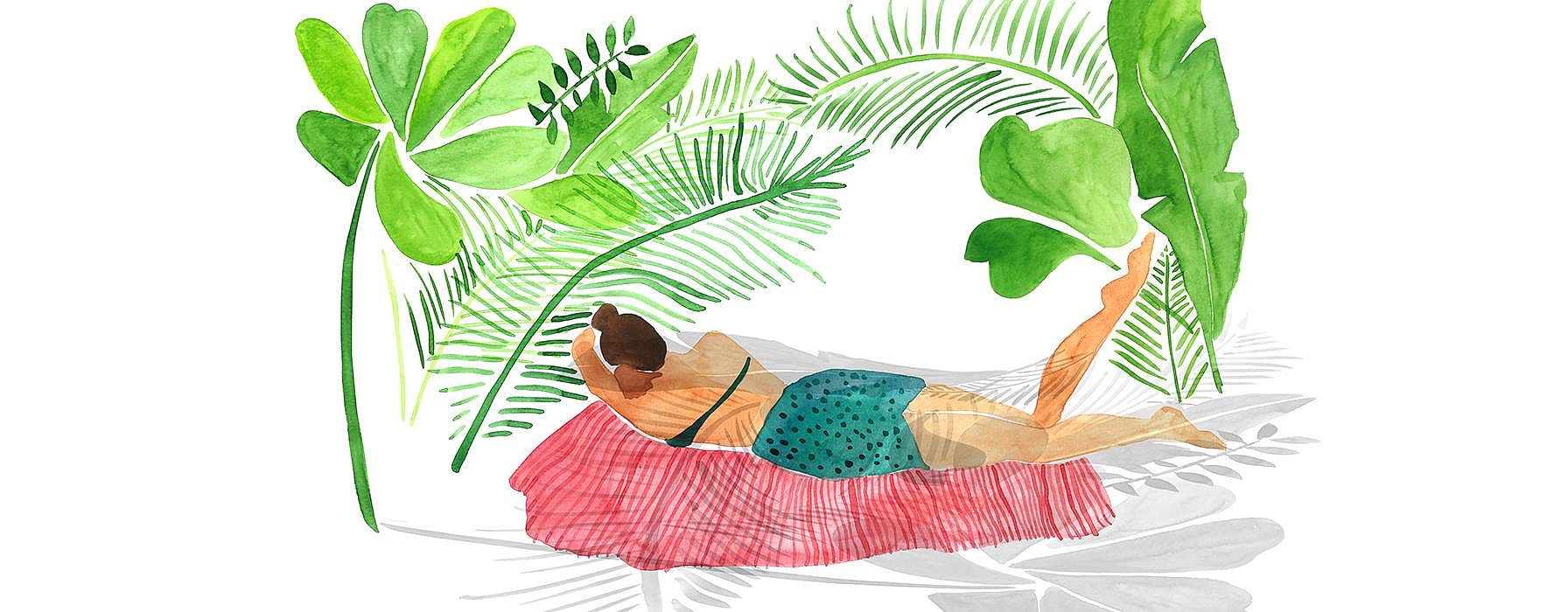 Disegno di una donna che prende il sole