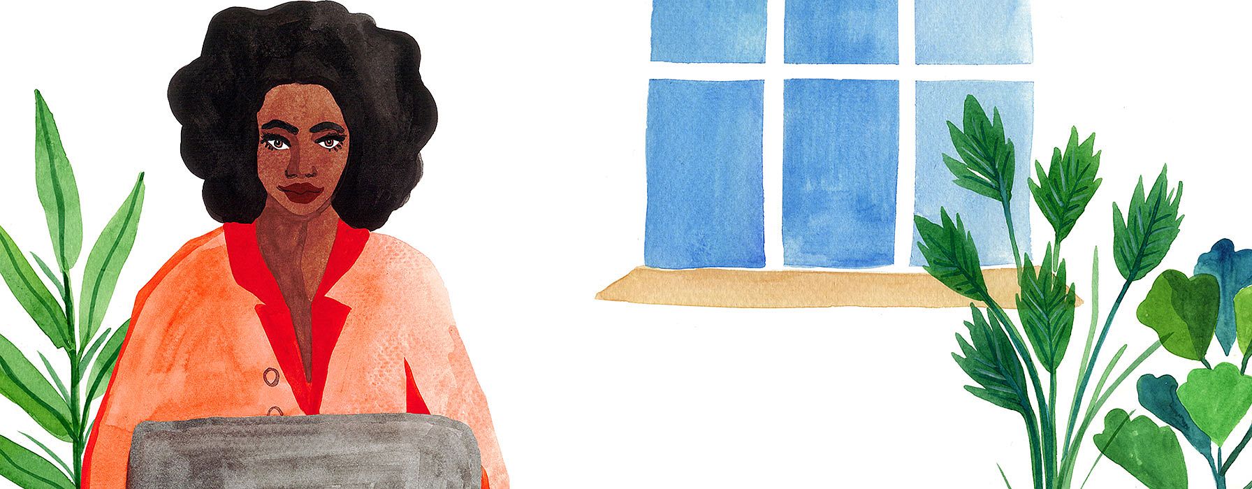 Disegno di donna che lavora al computer