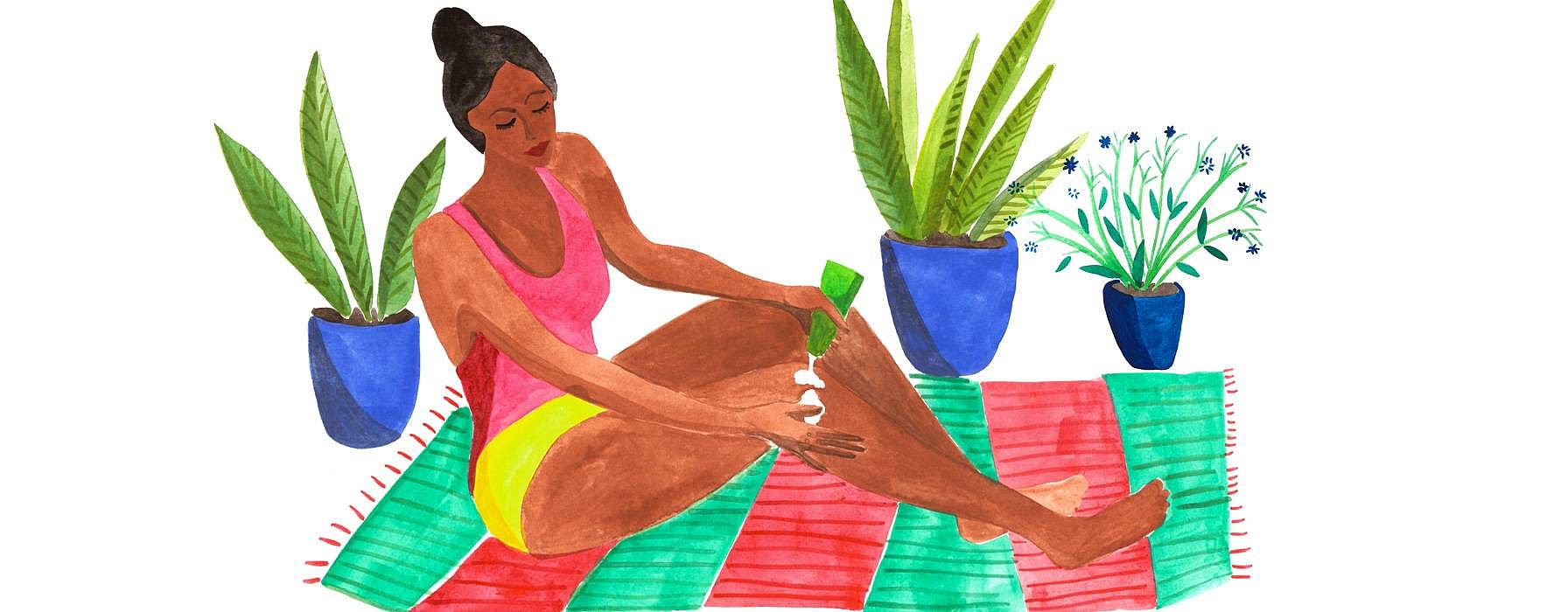 Disegno di donna che applica skin food sulle gambe