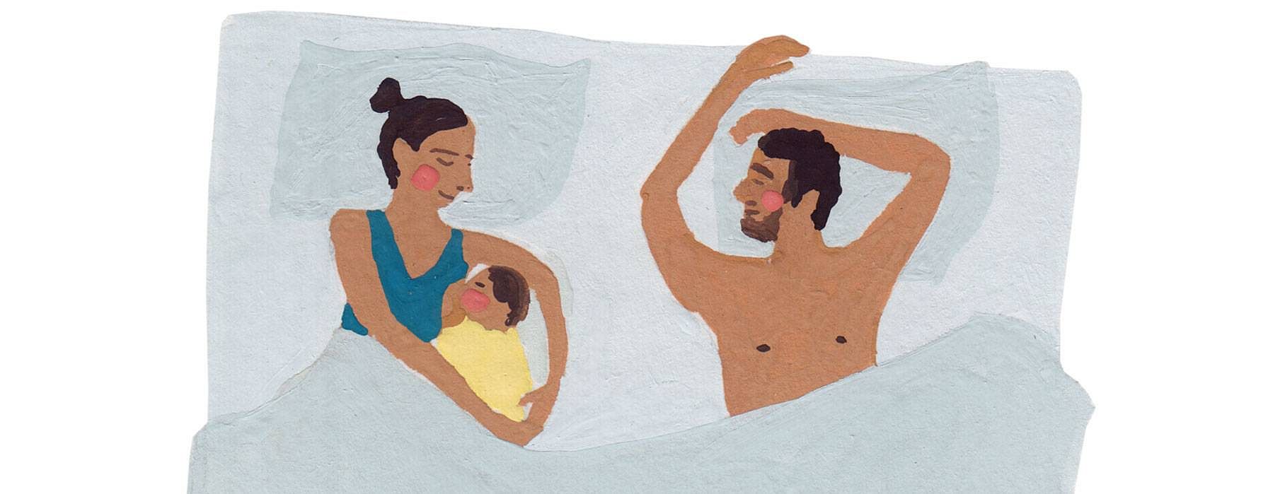 disegno di una famiglia a letto