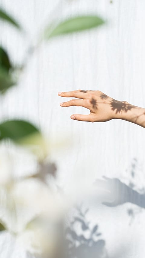 Il braccio di una donna con l'ombra di un fiore