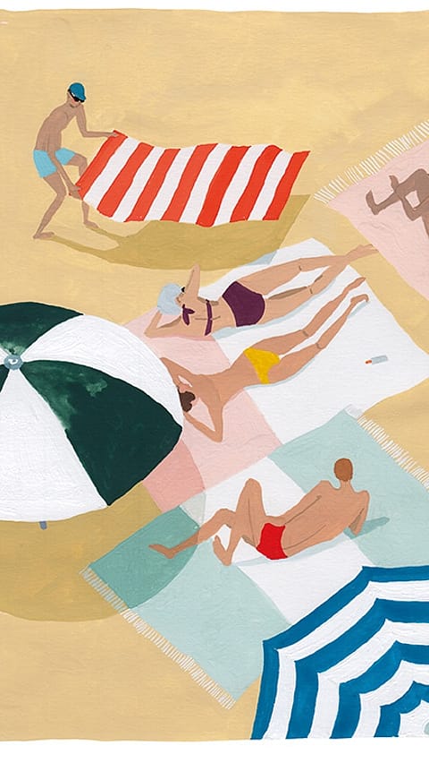 disegno di persone sdraiate in spiagge su teli mare