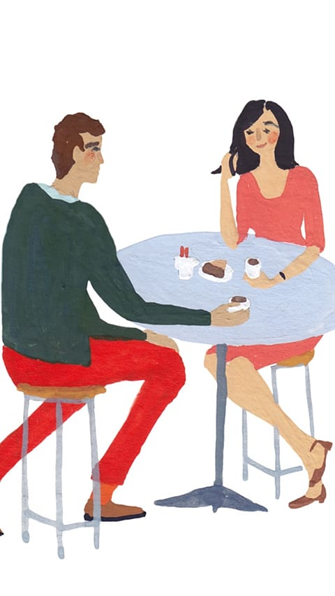 disegno di un uomo e una donna al tavolino a prendere un caffè