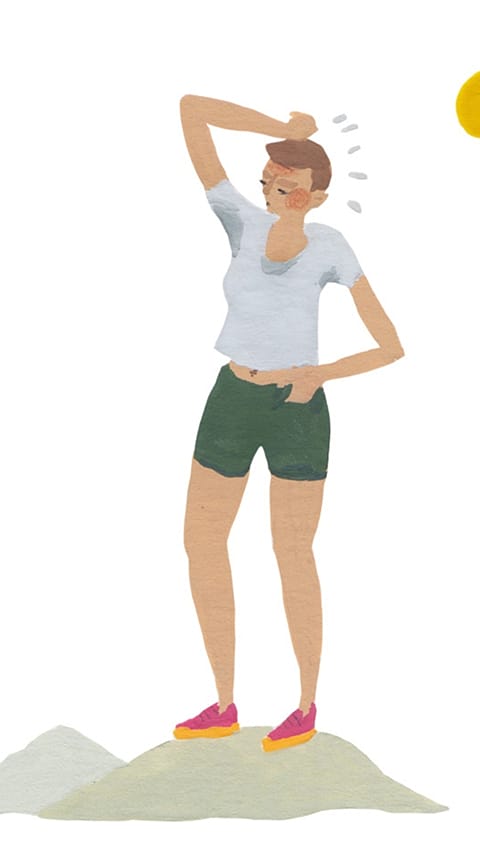disegno di una ragazza che si annusa le ascelle durante l'attività sportiva
