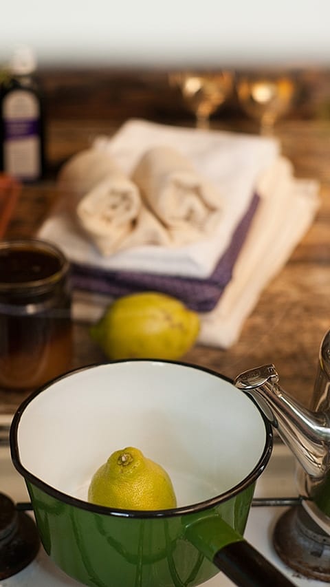 dettaglio di tazza con limone