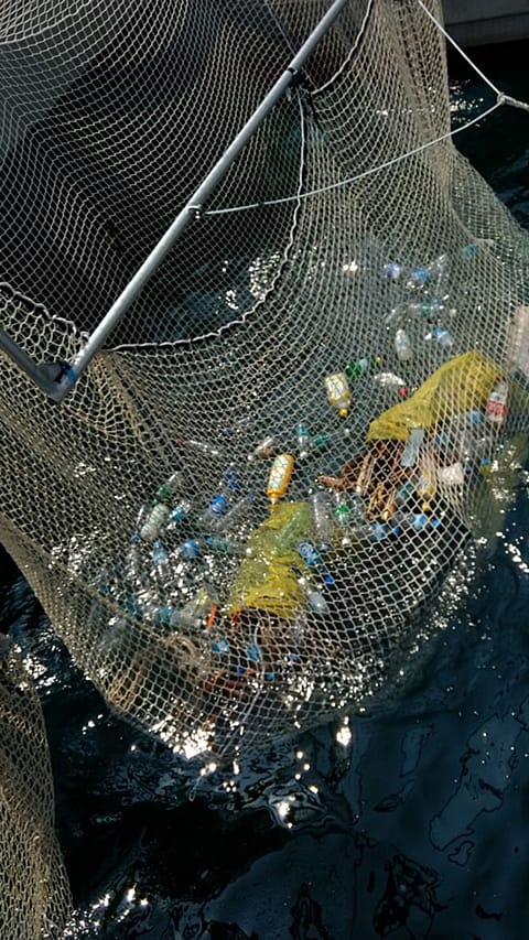 micro plastiche in una rete da pesca