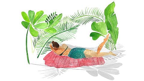 Disegno di una donna che prende il sole