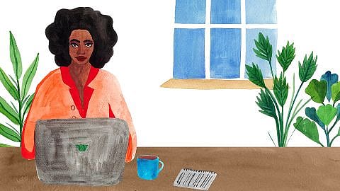 Disegno di donna che lavora al computer