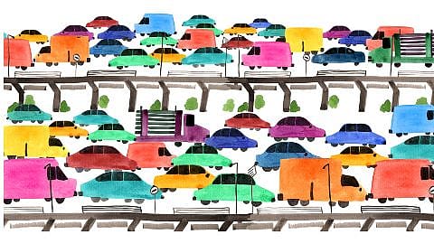 Disegno di macchine imbottigliate nel traffico