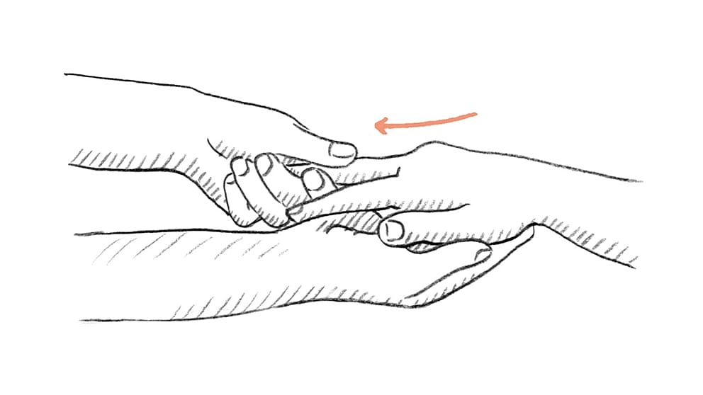Disegno del massaggio mani: Allungare le dita.