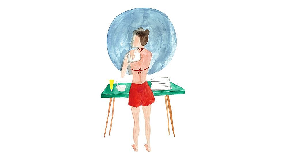 Disegno di donna che sta applicando rimedi casalinghi