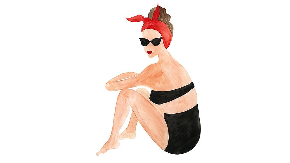 Disegno di donna seduta con occhiali da sole