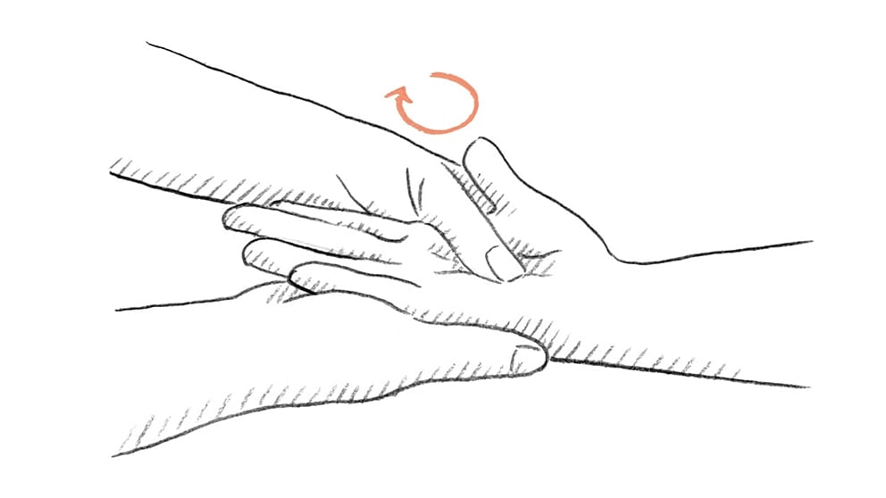 Disegno del massaggio mani: massaggiate l'intero palmo con movimenti circolari.