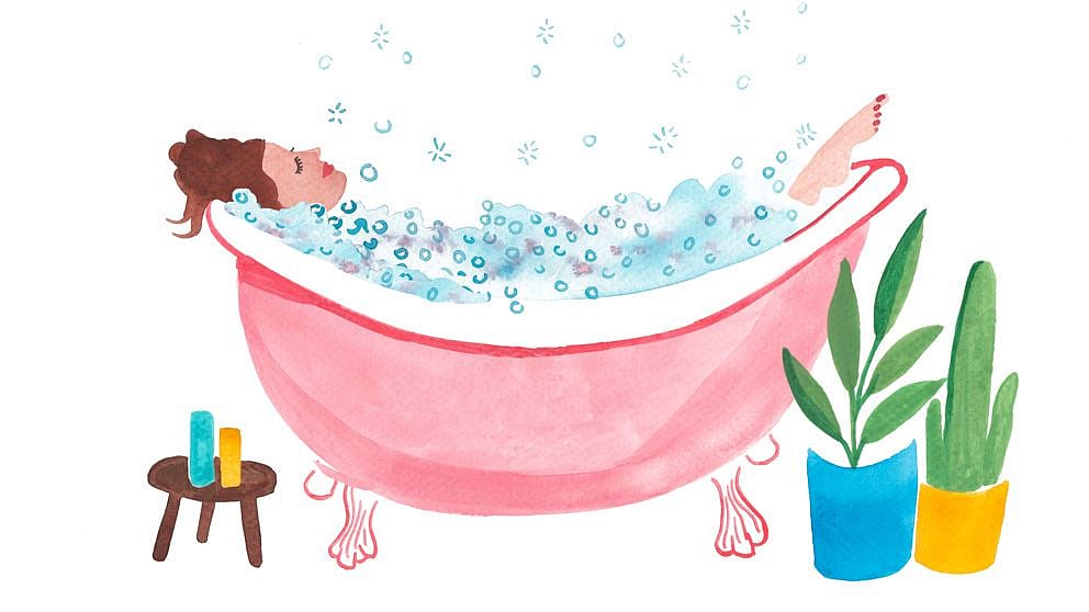 Disegno di donna nella vasca da bagno