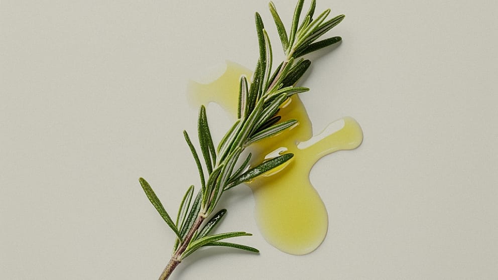ramo di rosmarino con olio sullo sfondo